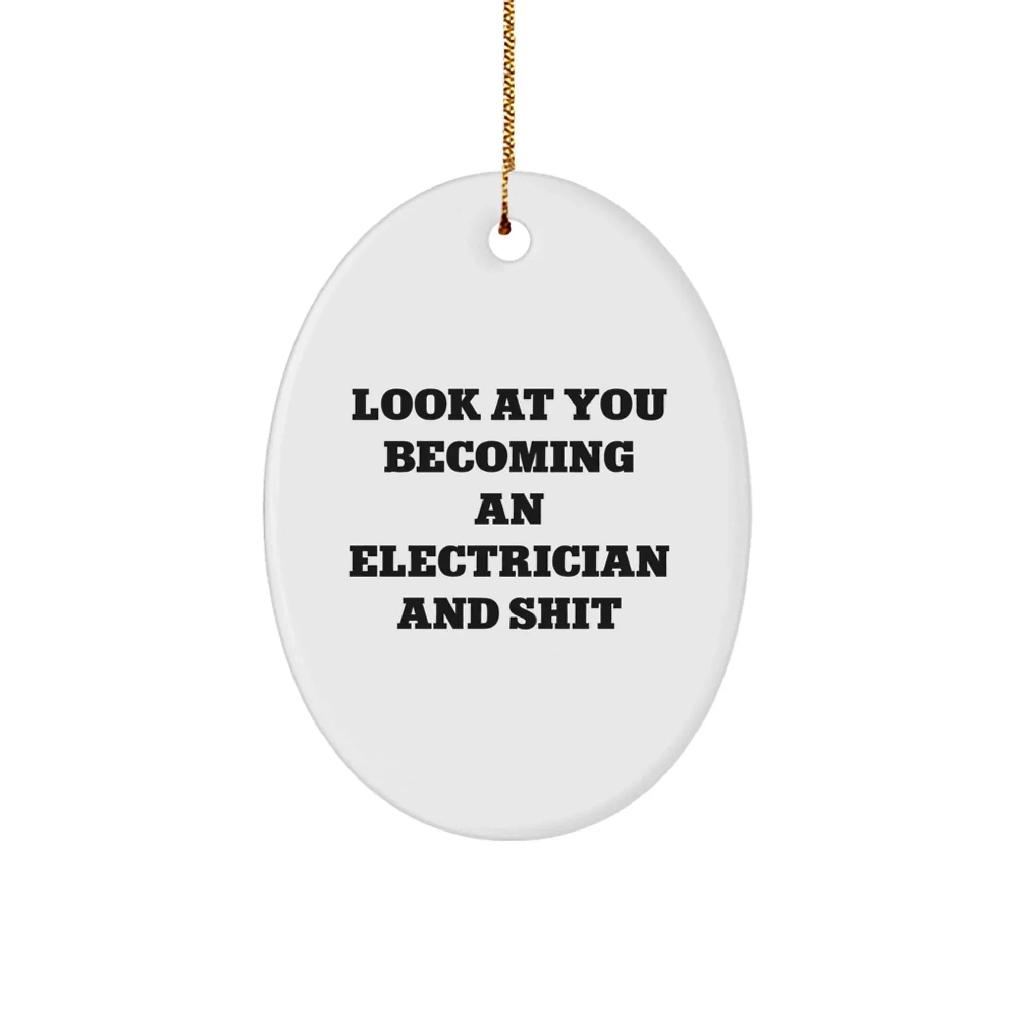 Funny Electrician Gifts for Electricians Men Oval Ornament from Family, Funny Look At You Becoming An Electrician And Shit Christmas Unique Gifts