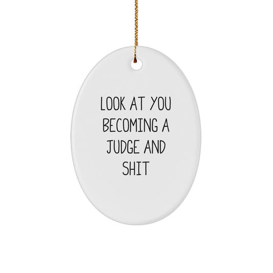 Funny Judge Oval Ornament, Gifts from Friends to Judge, Christmas Unique Gifts for Her, Him, or Judge, Look At You Becoming A Judge And Shit - Image 1