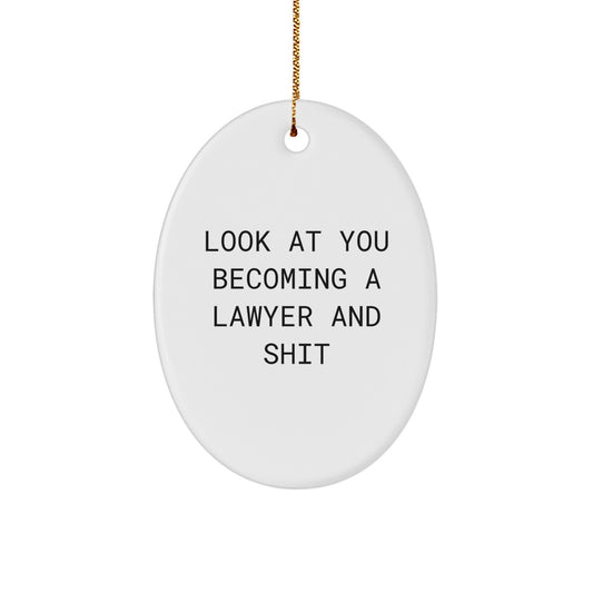 Funny Lawyer Gift for Christmas - 'Look At You Becoming A Lawyer And Shit' Oval Ornament from Friends to Family - Image 1