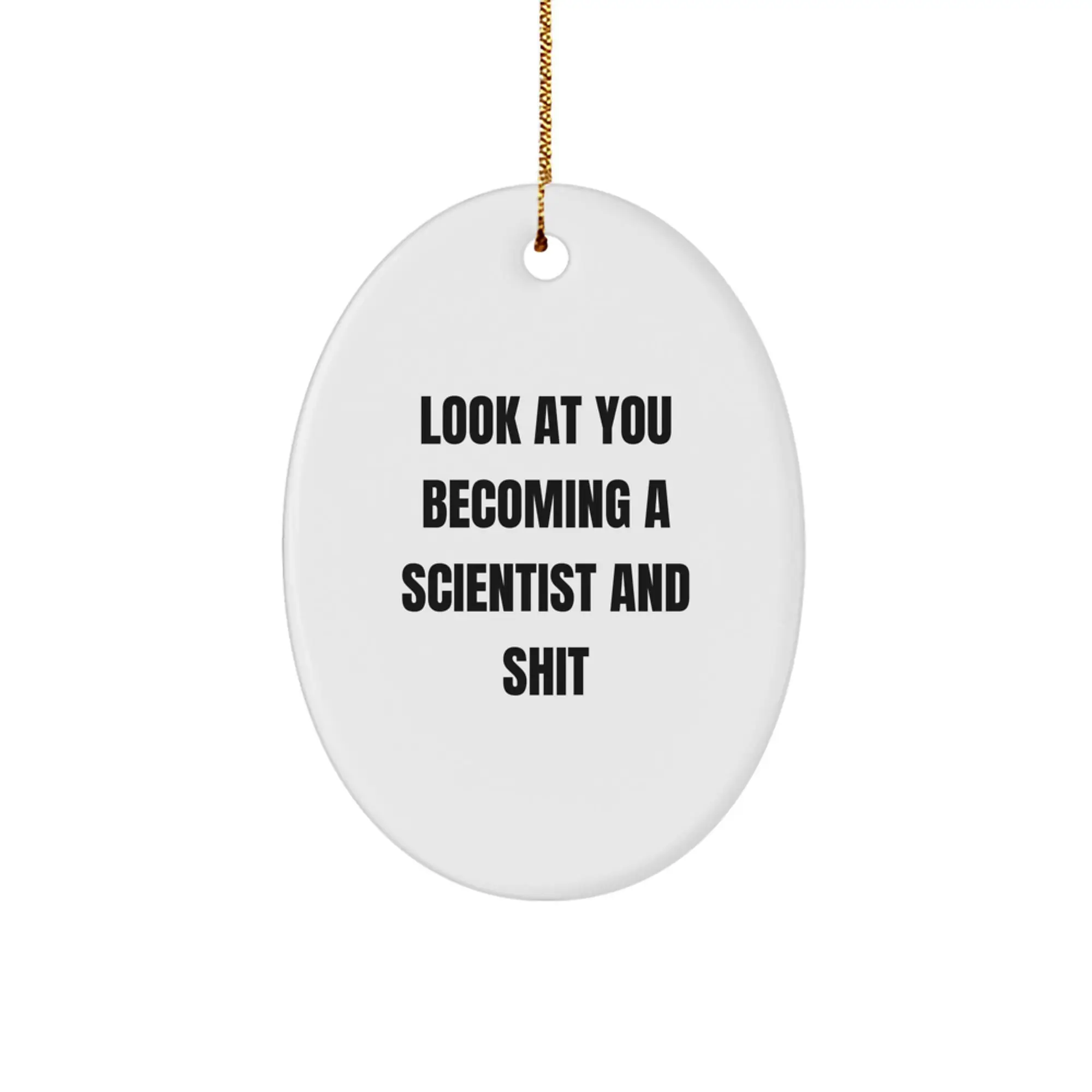 Funny Scientist Gifts for Him - Oval Ornament with Look At You Becoming A Scientist And Shit Quote, Gifts from Family to Scientist Friends - Image 1