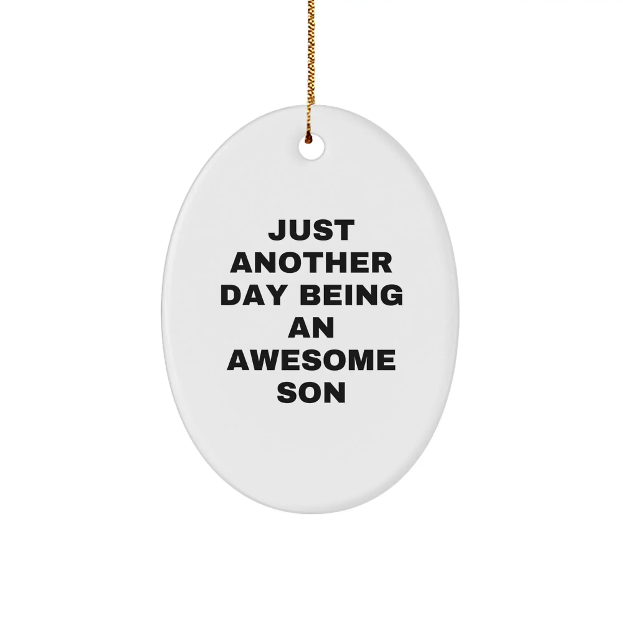 Funny Christmas Unique Gifts for Son, Oval Ornament with Inspirational Quote 'Just Another Day Being An Awesome Son', Gifts from Family - Image 1