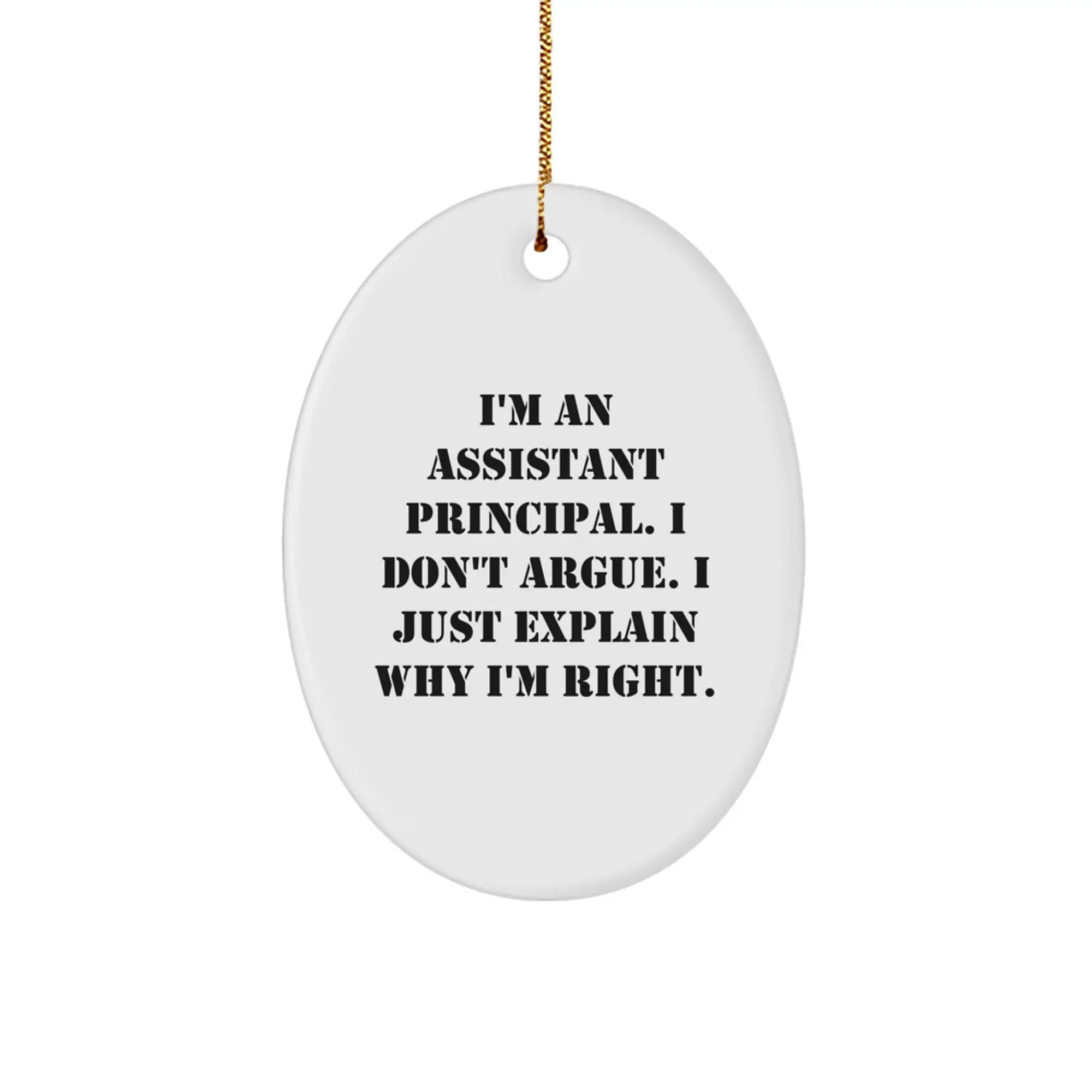 Funny Assistant Principal Gifts for Men Christmas Oval Ornament from Friends, Cute Oval Shaped White Decoration with Inspirational Quote, Perfect for Coworkers and Family Members - Image 1
