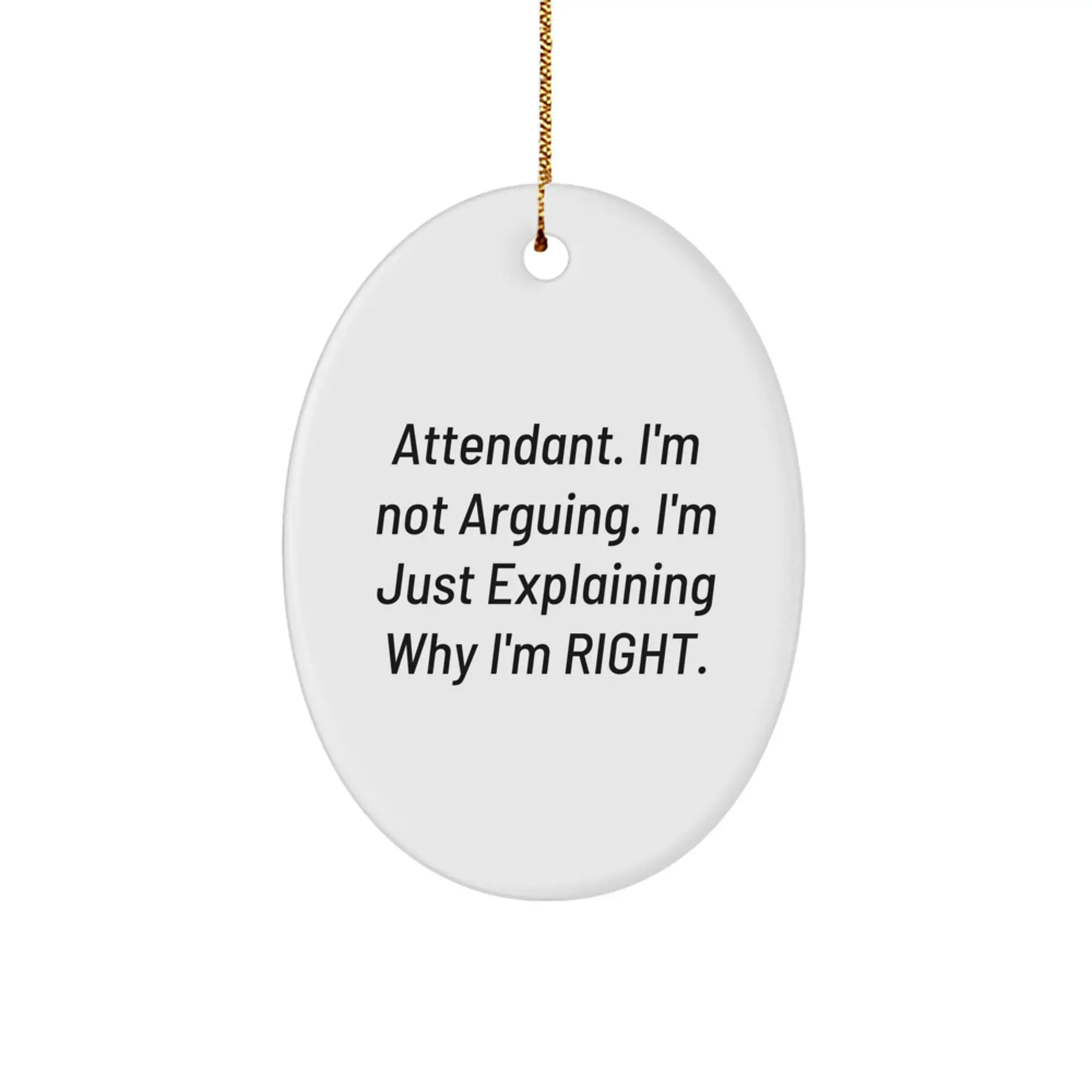 Funny Attendant Gifts from Friends for Christmas Unique Oval Ornament 'I'm Not Arguing. I'm Just Explaining Why I'm Right.' - Image 1