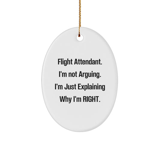 Funny Flight Attendant Gifts from Friends, Coworkers, or Family - Oval Ornament for Christmas Unique Gifts, Flight Attendant Humor Decor - Image 1