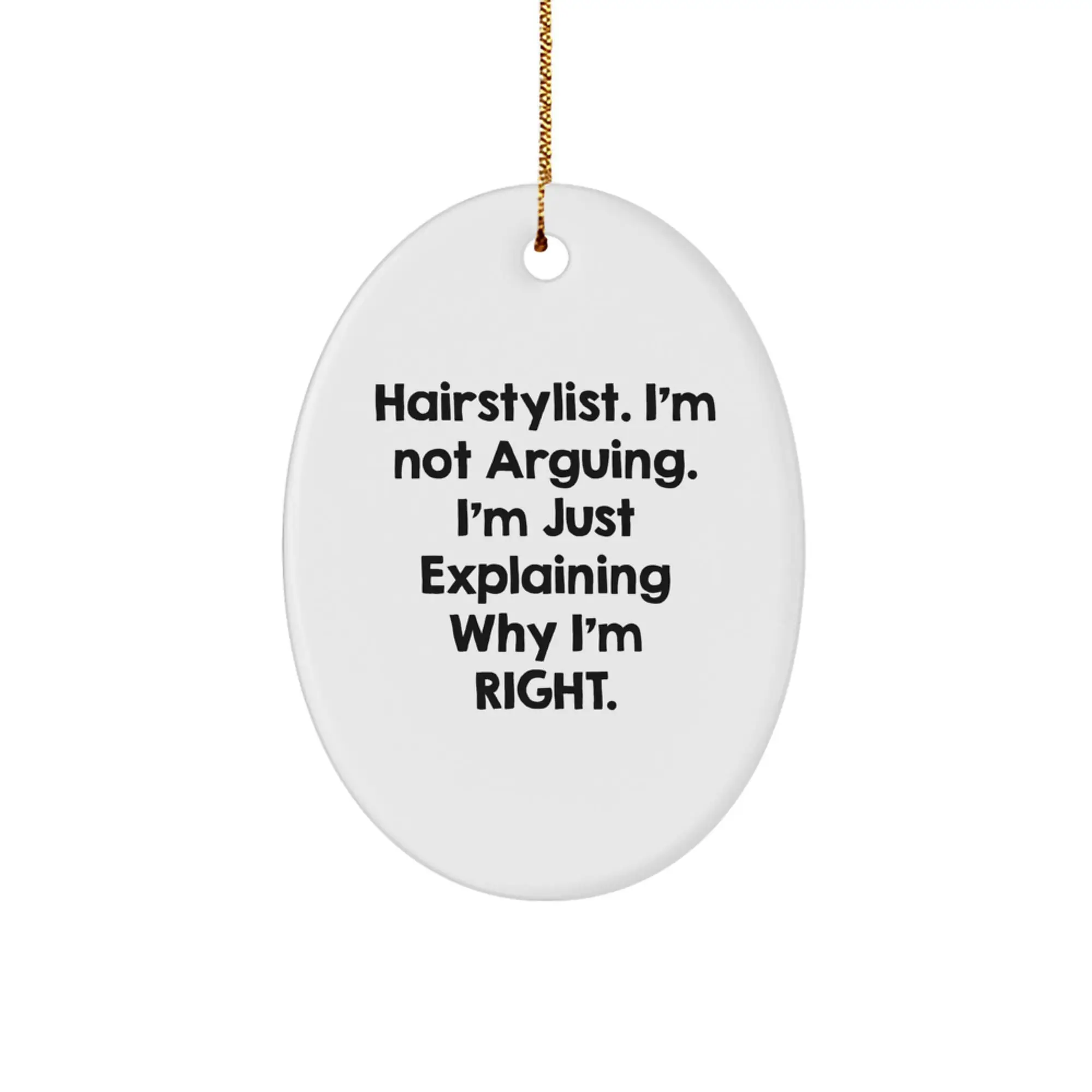 Funny Hairstylist Gifts for Christmas - Oval Ornament from 'Hairstylist, I'm Not Arguing. I'm Just Explaining Why I'm Right.' - Image 1