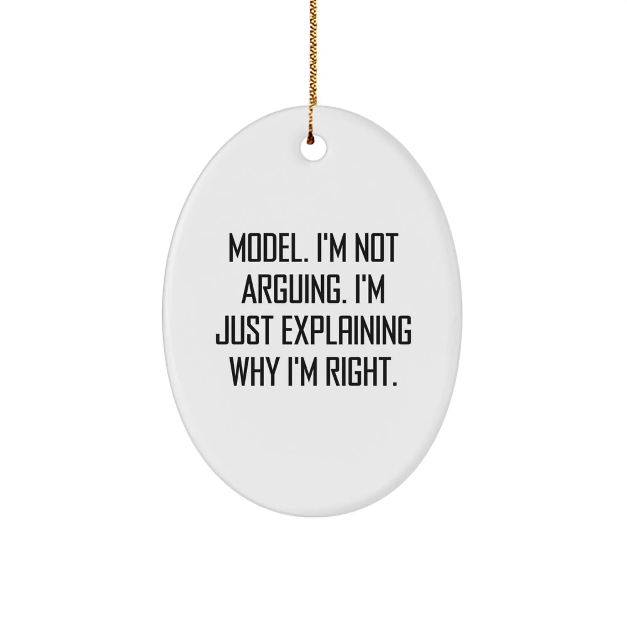 Funny Model Gifts from Friends and Family, Oval Ornament Christmas Unique for Men and Women, 'I'm Not Arguing. I'm Just Explaining Why I'm Right.' Quote Model Decor - Image 1