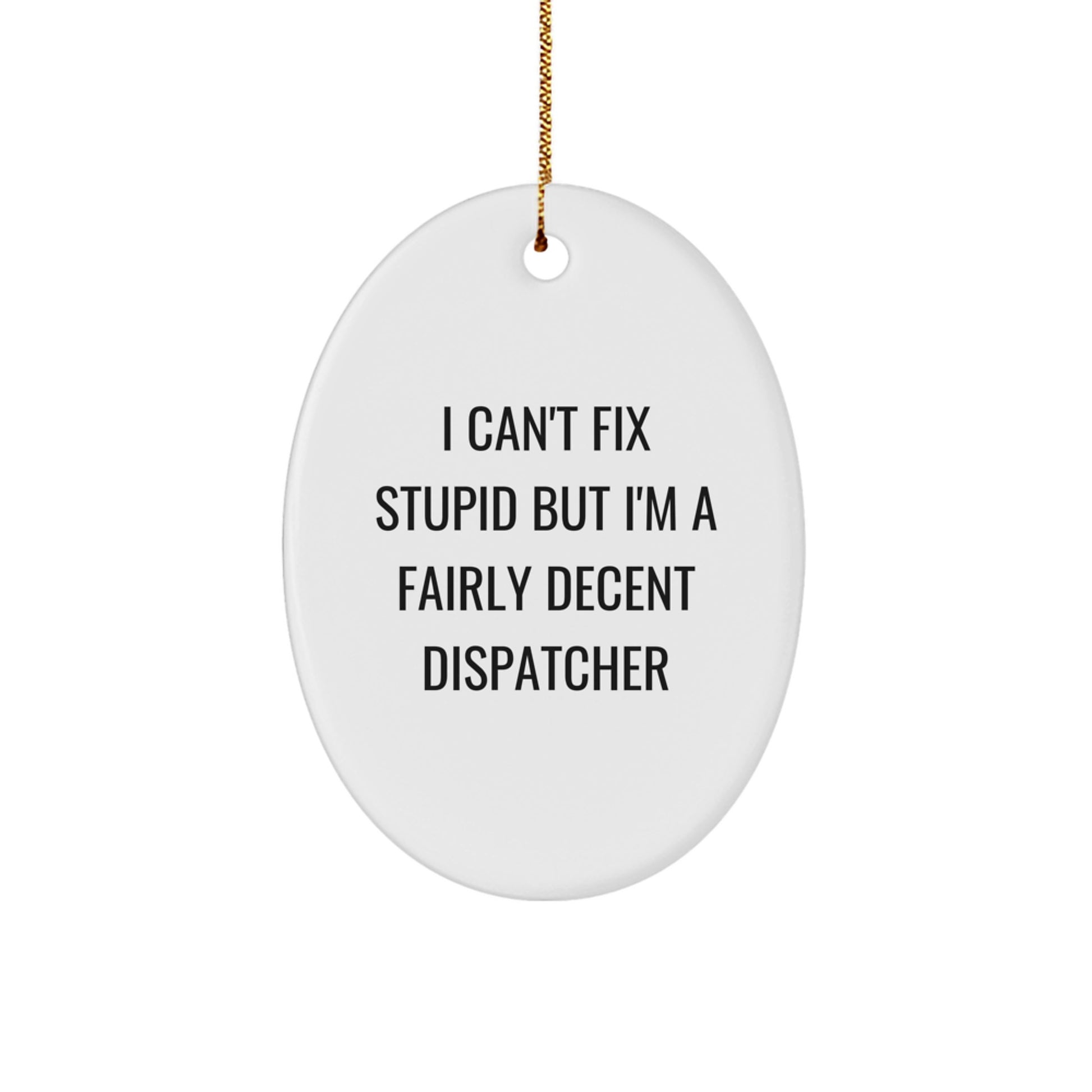 Dispatcher Gifts for Men, Funny Oval Ornament with I Can't Fix Stupid Quote, Christmas Unique Gifts from Friends - Image 1