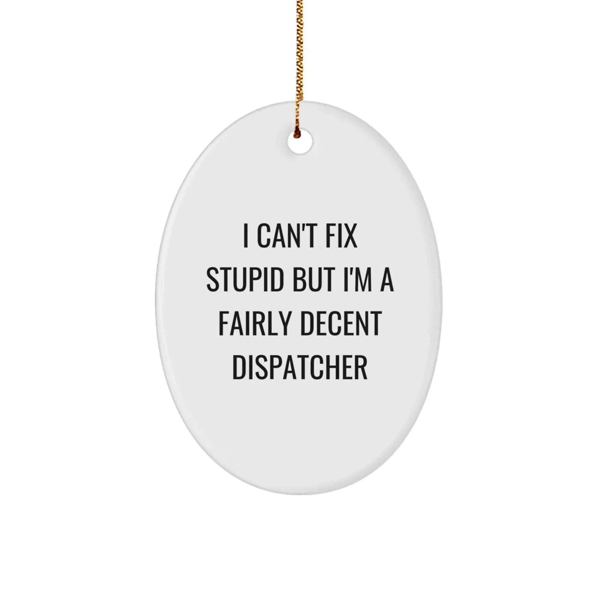 Dispatcher Gifts for Men, Funny Oval Ornament with I Can't Fix Stupid Quote, Christmas Unique Gifts from Friends