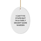 Funny Game Warden Oval Ornament Gifts from Friends and Family for Christmas Unique Decorations I 'Can't Fix Stupid But I'm A Fairly Decent Game Warden' Men Women