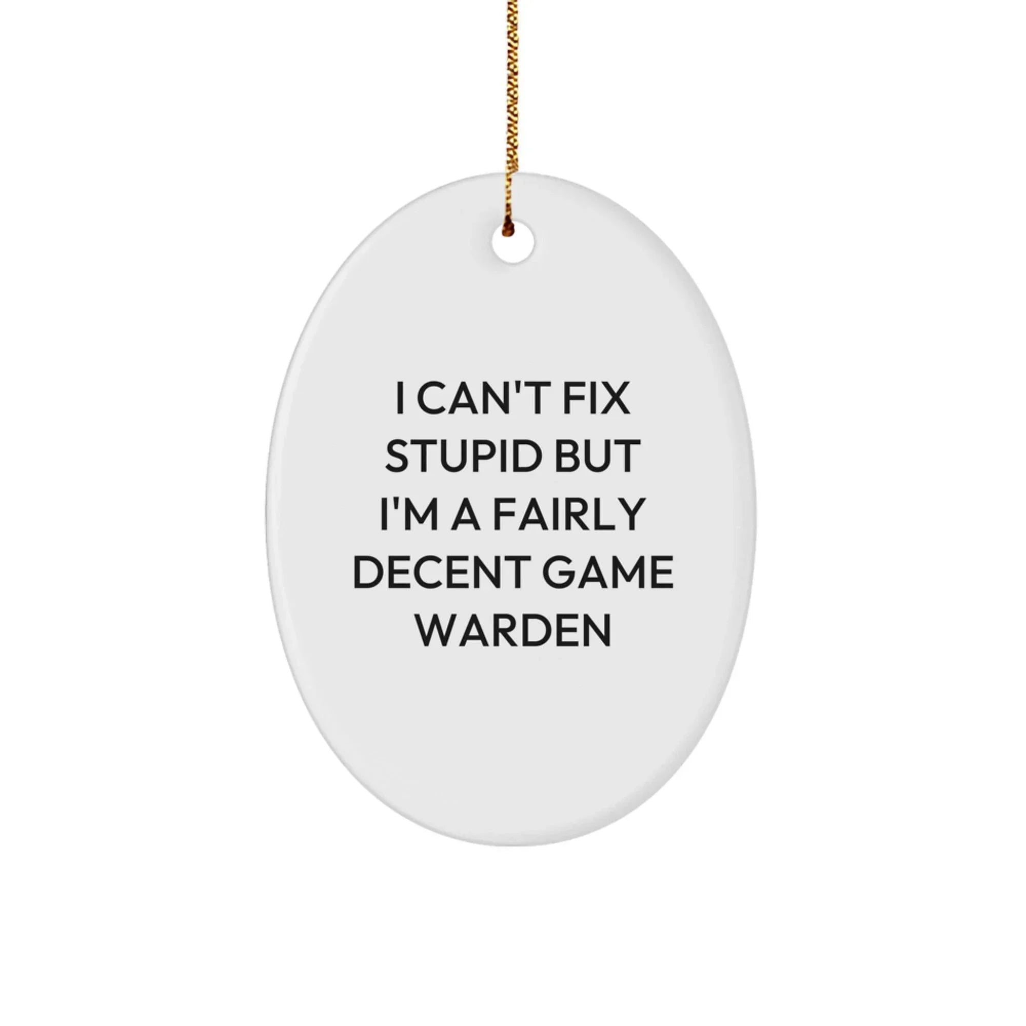 Funny Game Warden Oval Ornament Gifts from Friends and Family for Christmas Unique Decorations I 'Can't Fix Stupid But I'm A Fairly Decent Game Warden' Men Women