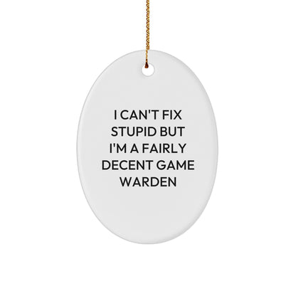 Funny Game Warden Oval Ornament Gifts from Friends and Family for Christmas Unique Decorations I 'Can't Fix Stupid But I'm A Fairly Decent Game Warden' Men Women - Image 1