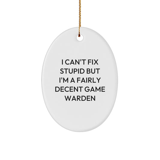 Funny Game Warden Oval Ornament Gifts from Friends and Family for Christmas Unique Decorations I 'Can't Fix Stupid But I'm A Fairly Decent Game Warden' Men Women - Image 1