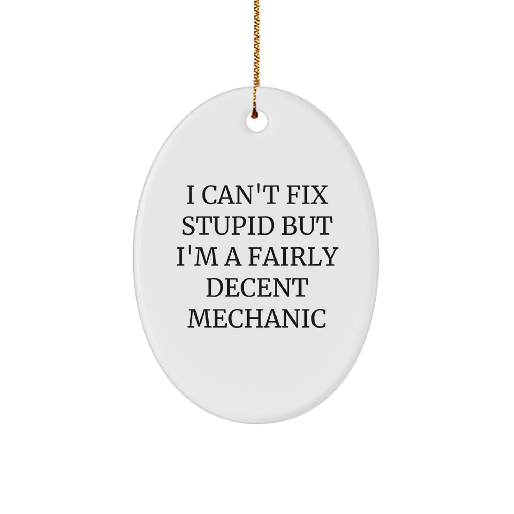 Funny Mechanic Gifts for Men, Oval Ornament, I Can't Fix Stupid But I'm A Fairly Decent Mechanic, Christmas Unique Gift Ideas from Friends - Image 1