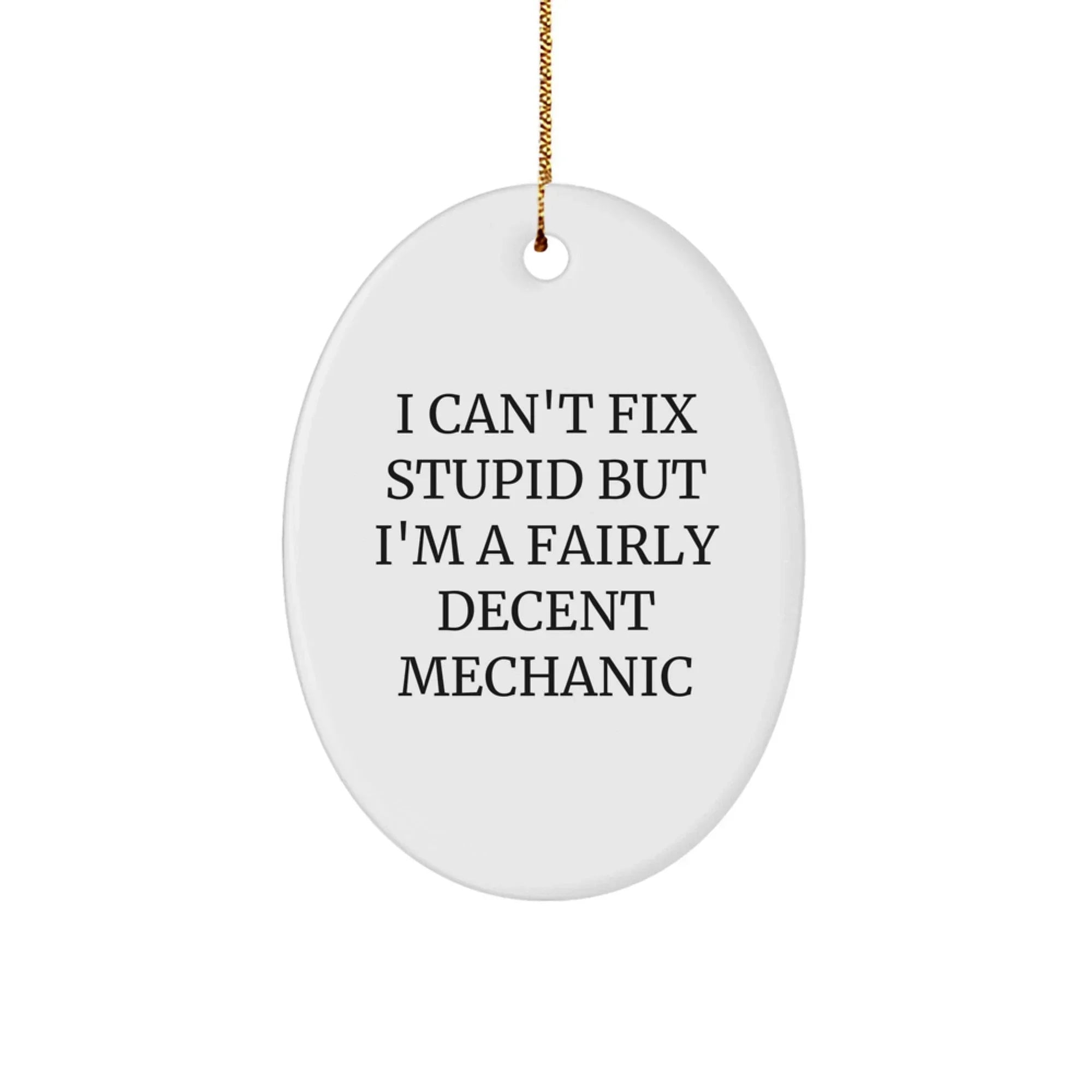 Funny Mechanic Gifts for Men, Oval Ornament, I Can't Fix Stupid But I'm A Fairly Decent Mechanic, Christmas Unique Gift Ideas from Friends
