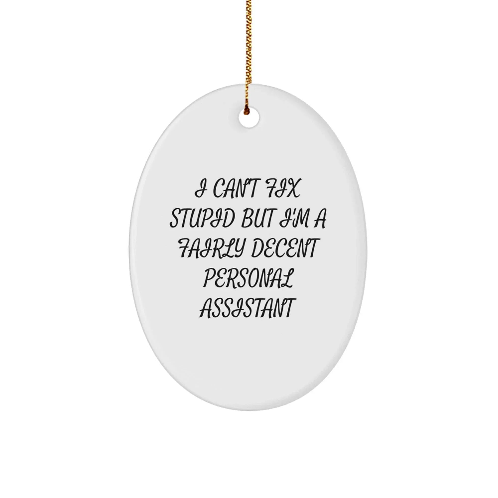 Funny Personal Assistant Gifts for Men - Oval Ornament, I 'Can't Fix Stupid' Decent Assistant, Christmas Unique Gifts from Friends