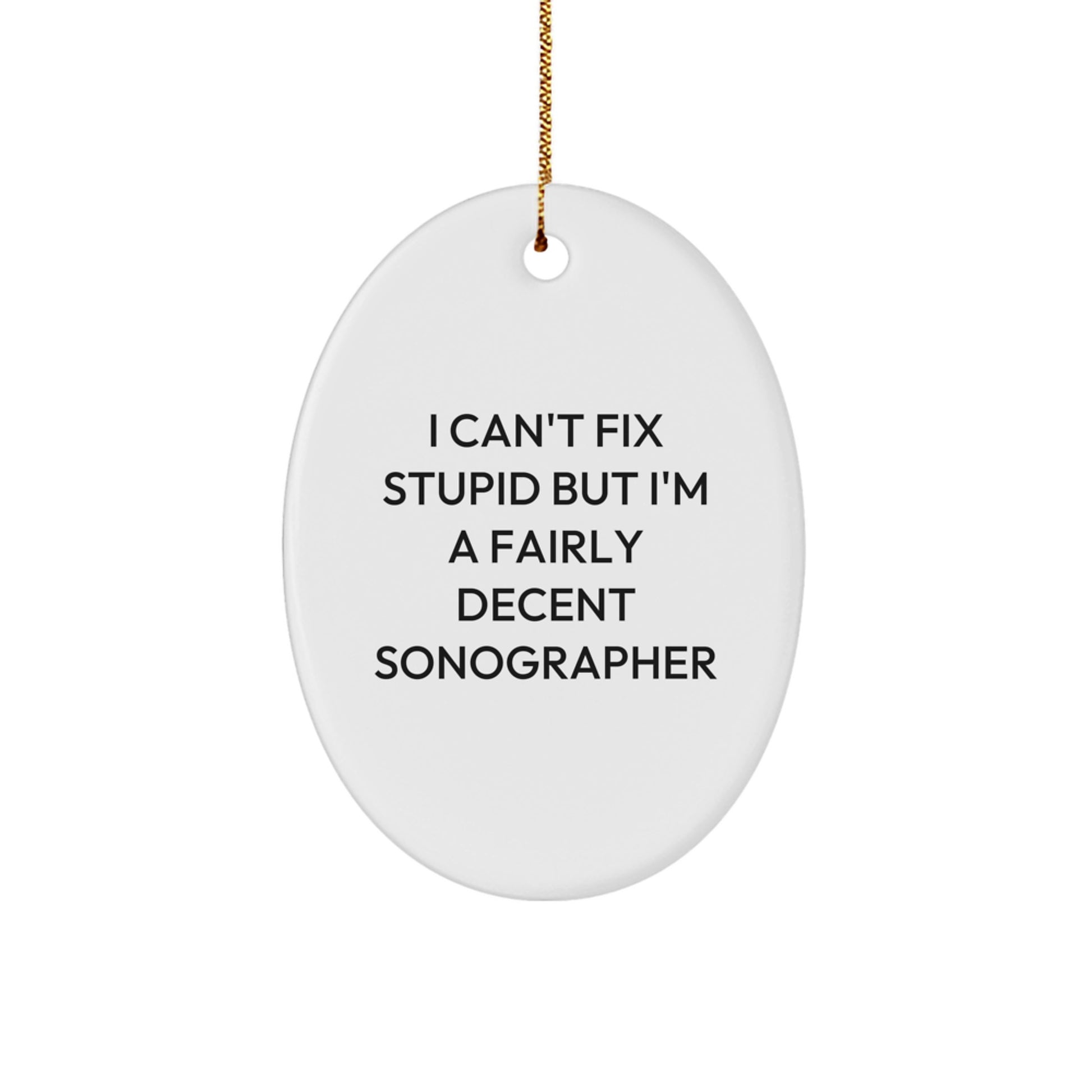 Funny Sonographer Gifts from Friends for Men - I Can't Fix Stupid Oval Ornament, Christmas Unique Gifts - Image 1