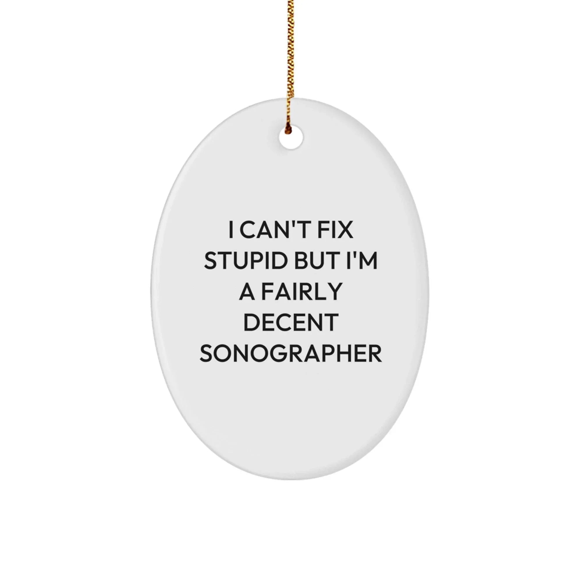 Funny Sonographer Gifts from Friends for Men - I Can't Fix Stupid Oval Ornament, Christmas Unique Gifts