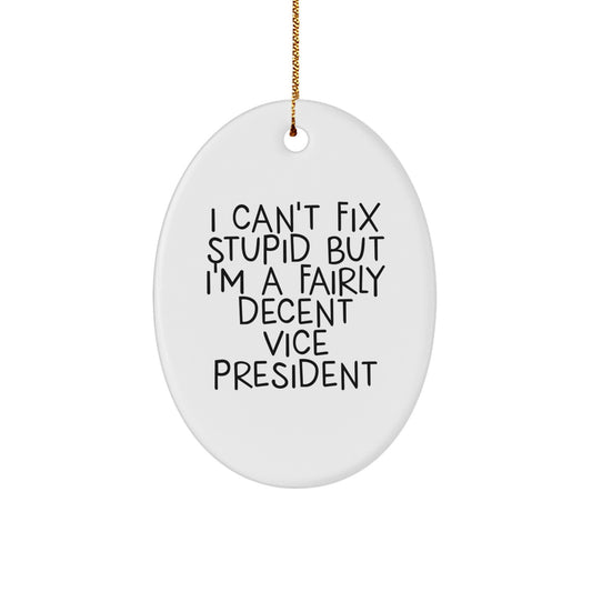 Funny Vice President Oval Ornament Gifts from Friends for Men Women Coworkers Family - I Can't Fix Stupid But I'm A Fairly Decent Vice President - Image 1