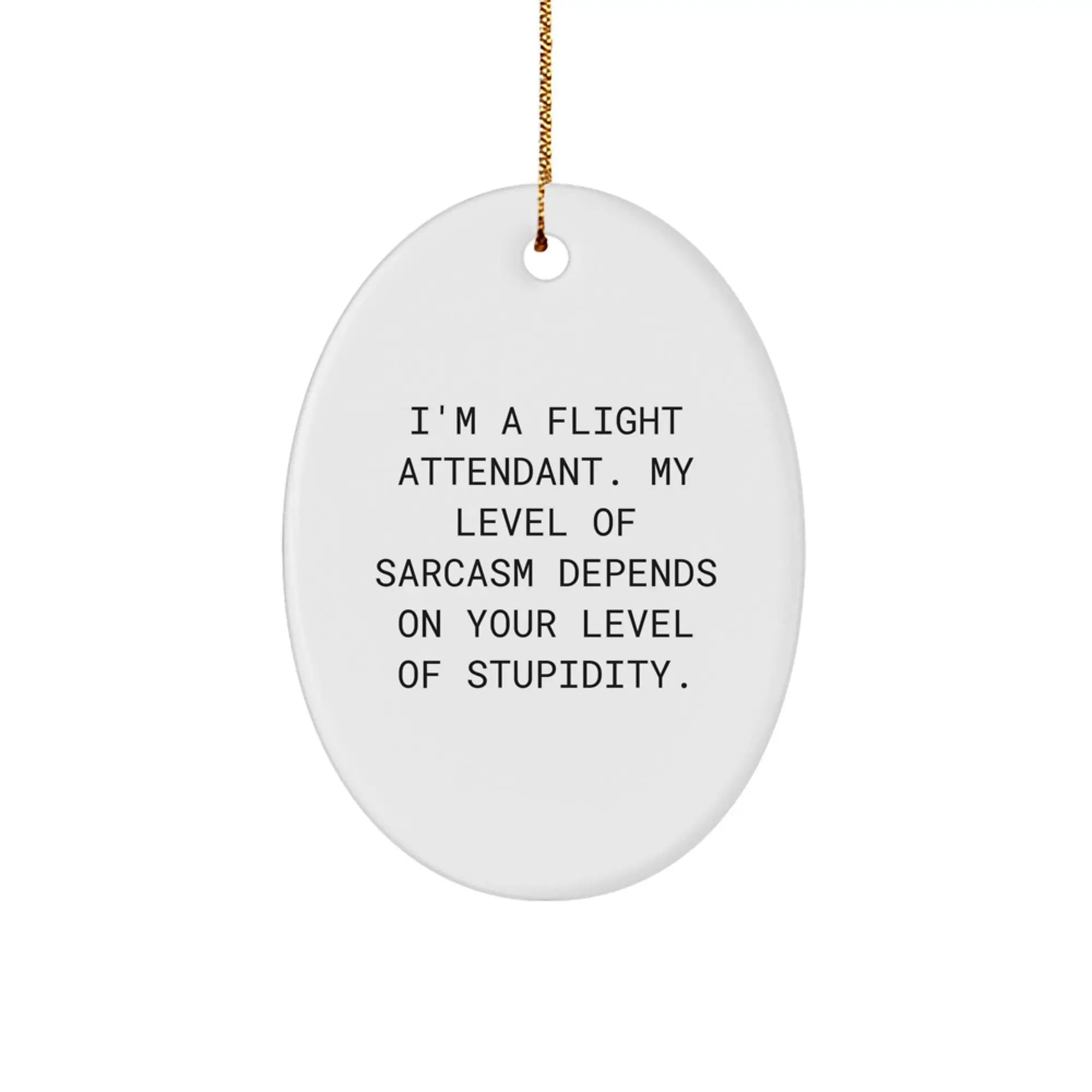 Funny Flight Attendant Gifts from Friends, Cute Oval Ornament, Inspirational Quote 'I'm A Flight Attendant. My Level Of Sarcasm Depends On Your Level Of Stupidity.', Christmas Unique Gifts - Image 1