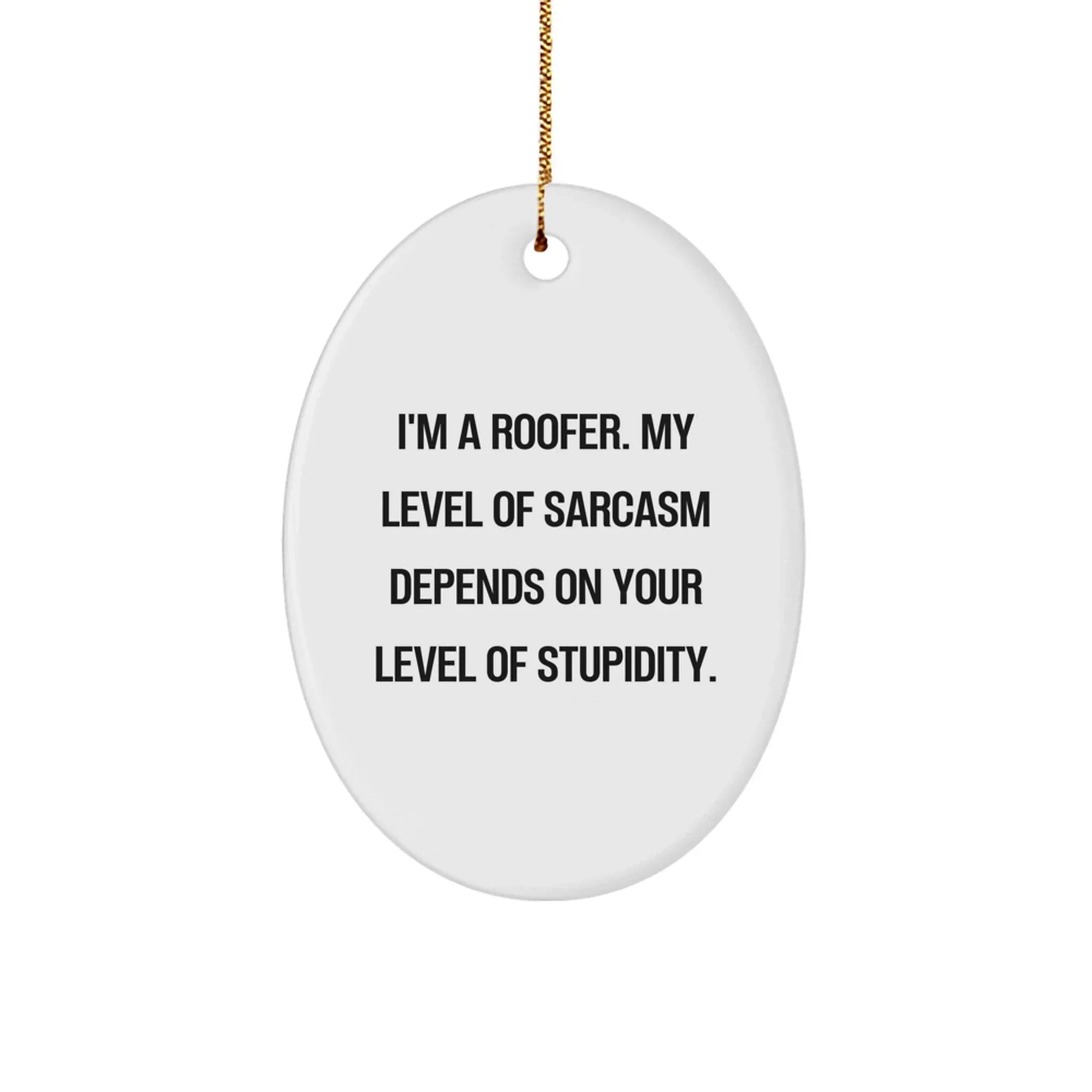 Funny Roofer Gifts from Friends, Oval Ornament for Men, Women, Christmas Unique Presents - 'I'm A Roofer My Level Of Sarcasm Depends On Your Level Of Stupidity' Decoration