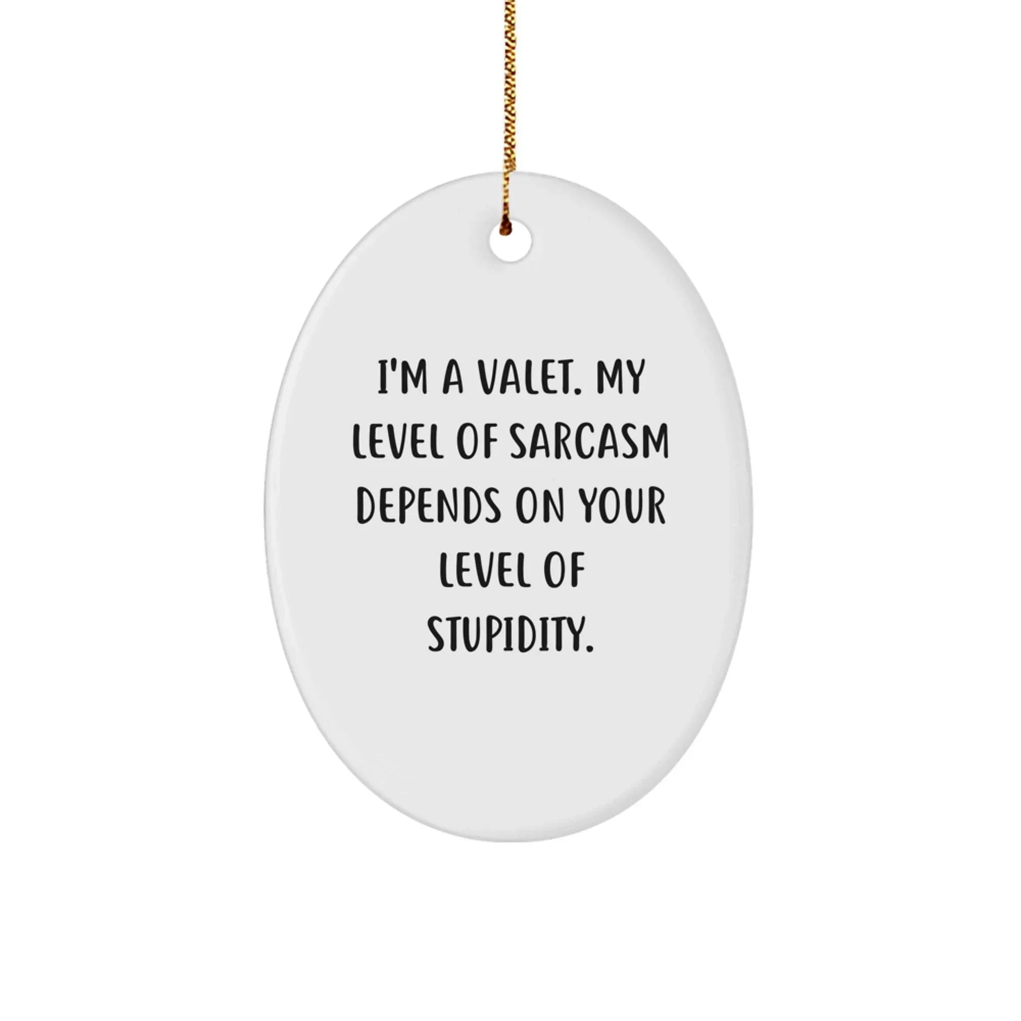 Funny Valet Gifts from Men, Women, Friends, Coworkers, Family - I'm A Valet, My Level Of Sarcasm Depends On Your Level Of Stupidity, Oval Ornament for Christmas Unique Gifts