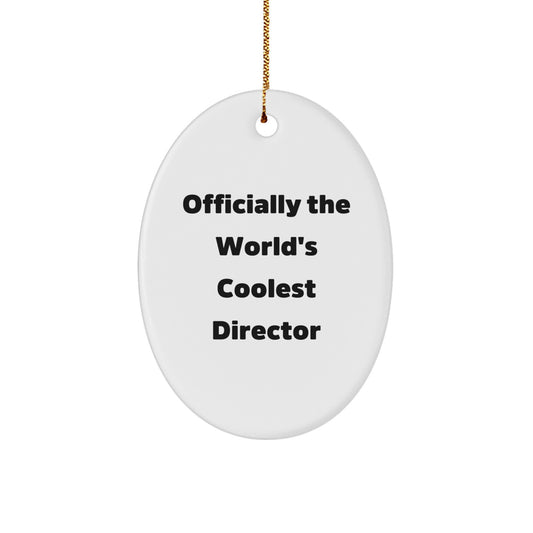 Funny Director Gifts from Friends to 'Officially The World's Coolest Director' Oval Ornament, Christmas Unique Presents - Image 1