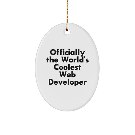 Funny Web Developer Gifts for Men, Oval Ornament with Officially The World's Coolest Web Developer Quote, Great Christmas Unique Gifts from Family - Image 1