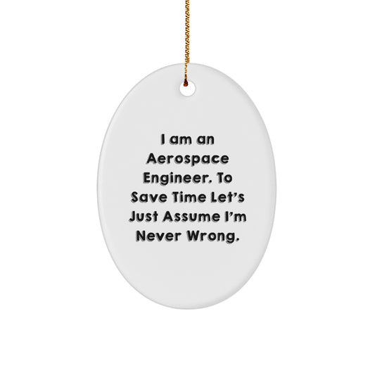 Aerospace Engineer Gifts from Friends, Unique Oval Ornament with 'Funny' Quote for Christmas - Image 1