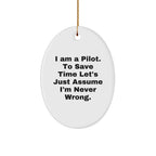 Funny Pilot Gifts for Christmas, Oval Ornament for Pilot Friends Family