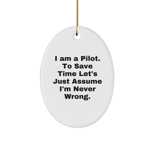 Funny Pilot Gifts for Christmas, Oval Ornament for Pilot Friends Family - Image 1