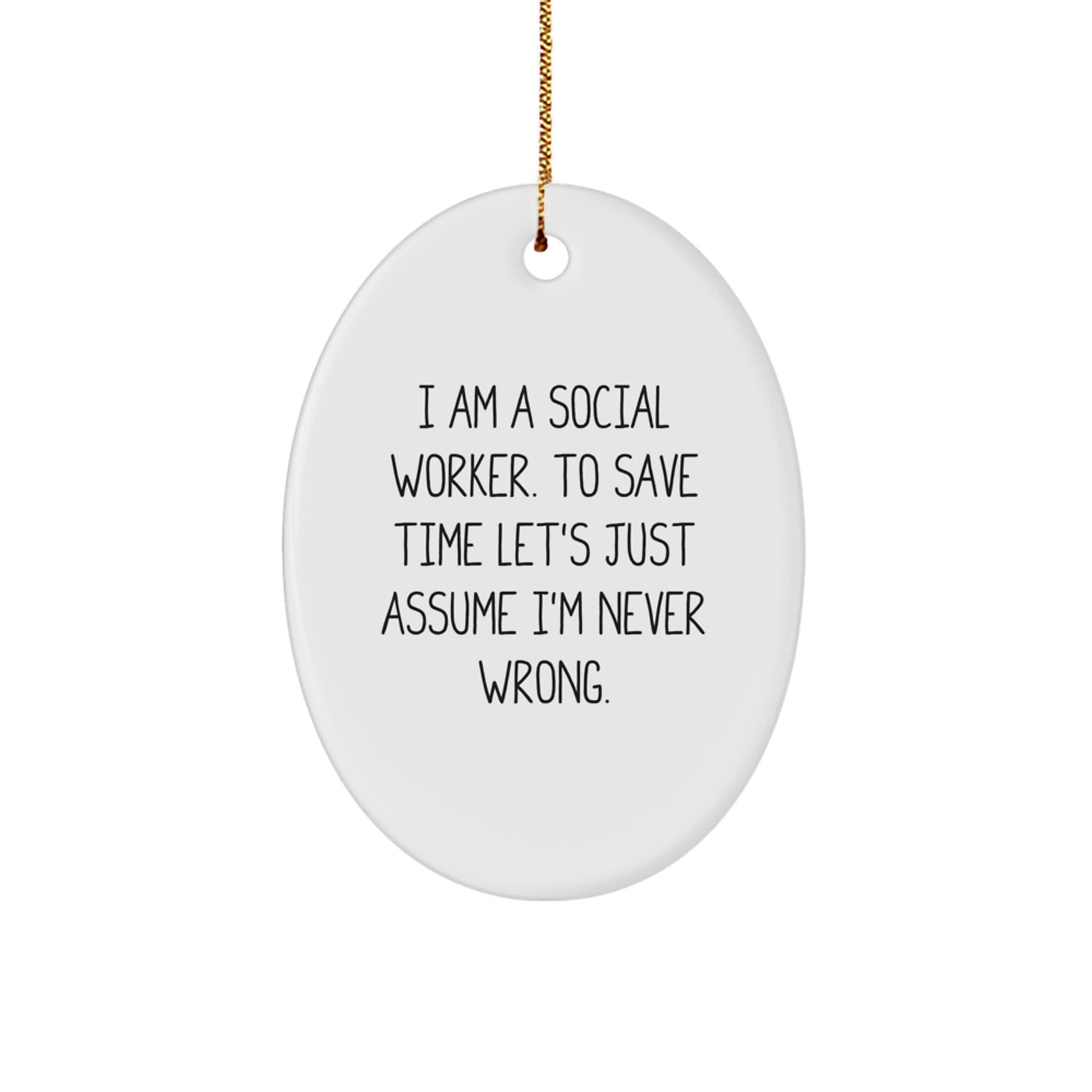 Funny Social Worker Christmas Unique Gifts for Men Friends Family, Oval Ornament, I Am A Social Worker, Never Wrong - Image 1