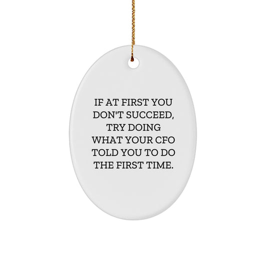Funny CFO Gifts - Oval Ornament, 'If At First You Don't Succeed, Try Doing What Your CFO Told You To Do The First Time.' - Christmas Unique Gifts from Friends to CFO - Image 1