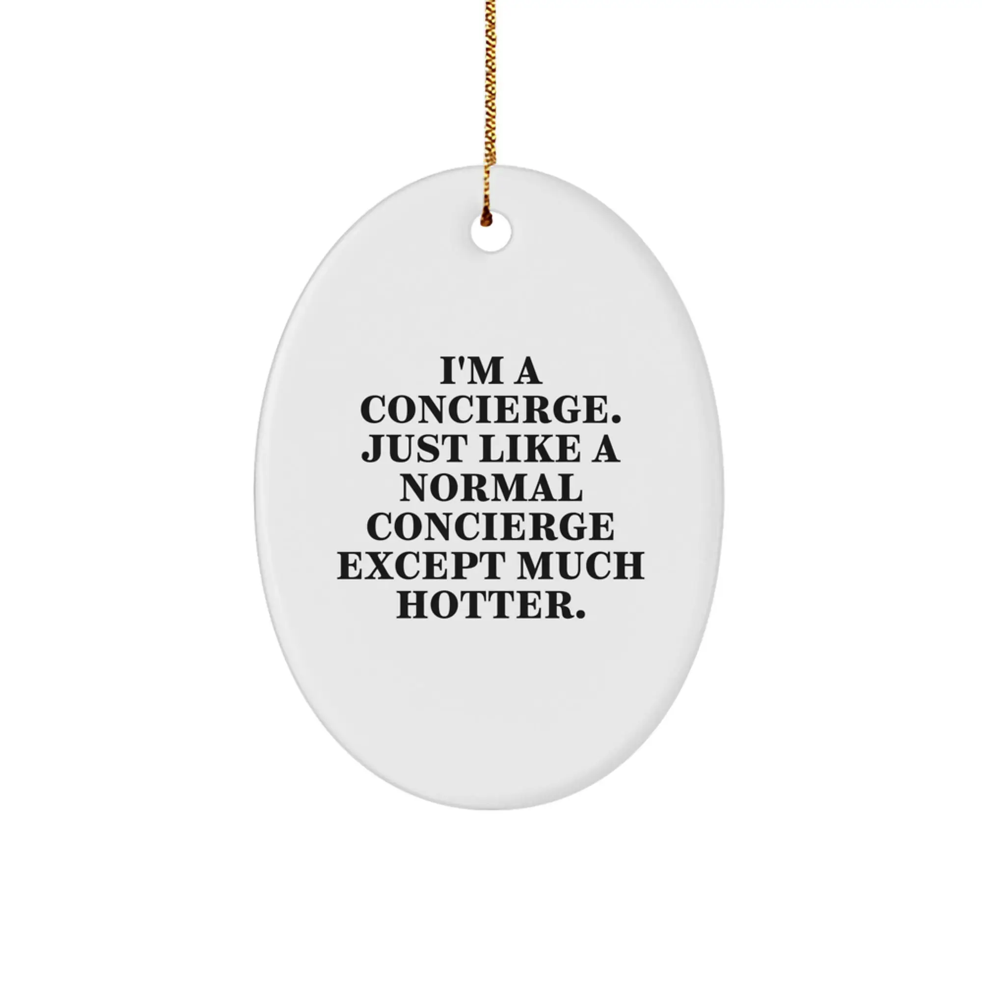 Funny Concierge Gifts from Friends, Unique Oval Ornament for Concierge, Christmas Decorations with 'I'm A Concierge. Just Like A Normal Concierge Except Much Hotter.' Quote - Image 1