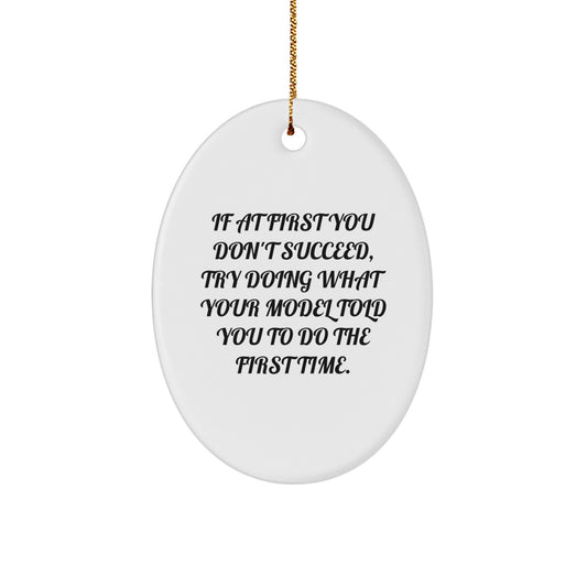 Funny Model Gifts from Friends - Oval Ornament for Model - If At First You Don't Succeed, Try Doing What Your Model Told You To Do The First Time. Christmas Unique Gifts for Family - Image 1