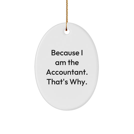 Funny Accountant Gifts for Christmas - Oval Ornament, Gifts from Coworkers to Accountants, Because I Am The Accountant That's Why, Oval Shaped - Image 1