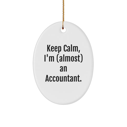 Funny Accountant Gifts for Him - Oval Ornament - Keep Calm, I'm (almost) An Accountant. - Christmas Unique Gifts from Friends to Accountant - Image 1