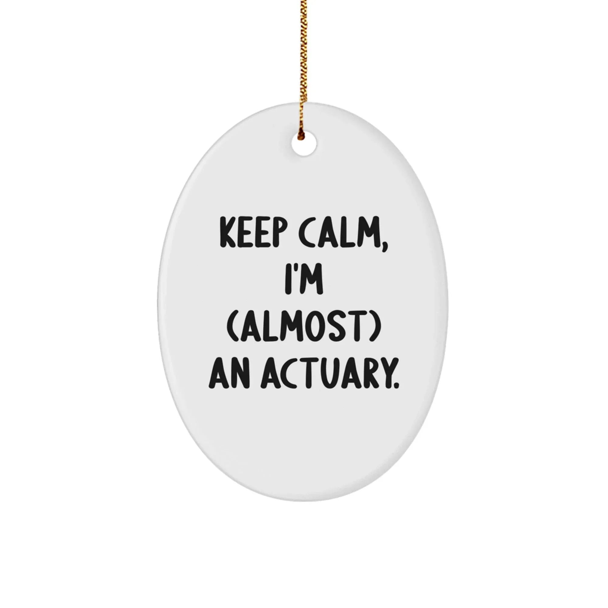 Funny Christmas Unique Gifts for Actuaries, Oval Ornament with 'Keep Calm, I'm (almost) An Actuary.' Quote, Unique Actuary Office Decor
