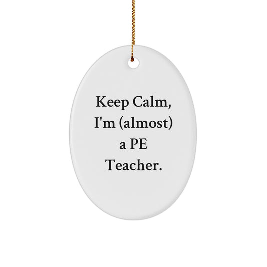 Funny PE Teacher Oval Ornament Gifts for Men from Friends - Keep Calm, I'm (almost) A Pe Teacher. - Image 1