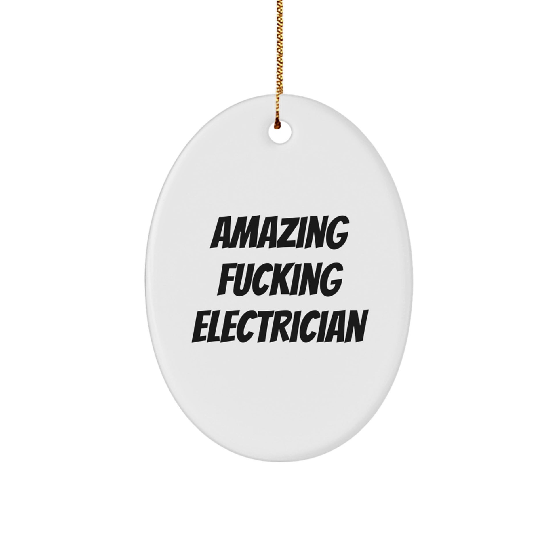 Funny Electrician Gifts from Friends or Family for Christmas Unique Oval Ornament Amazing F--king Electrician Decorations - Image 1