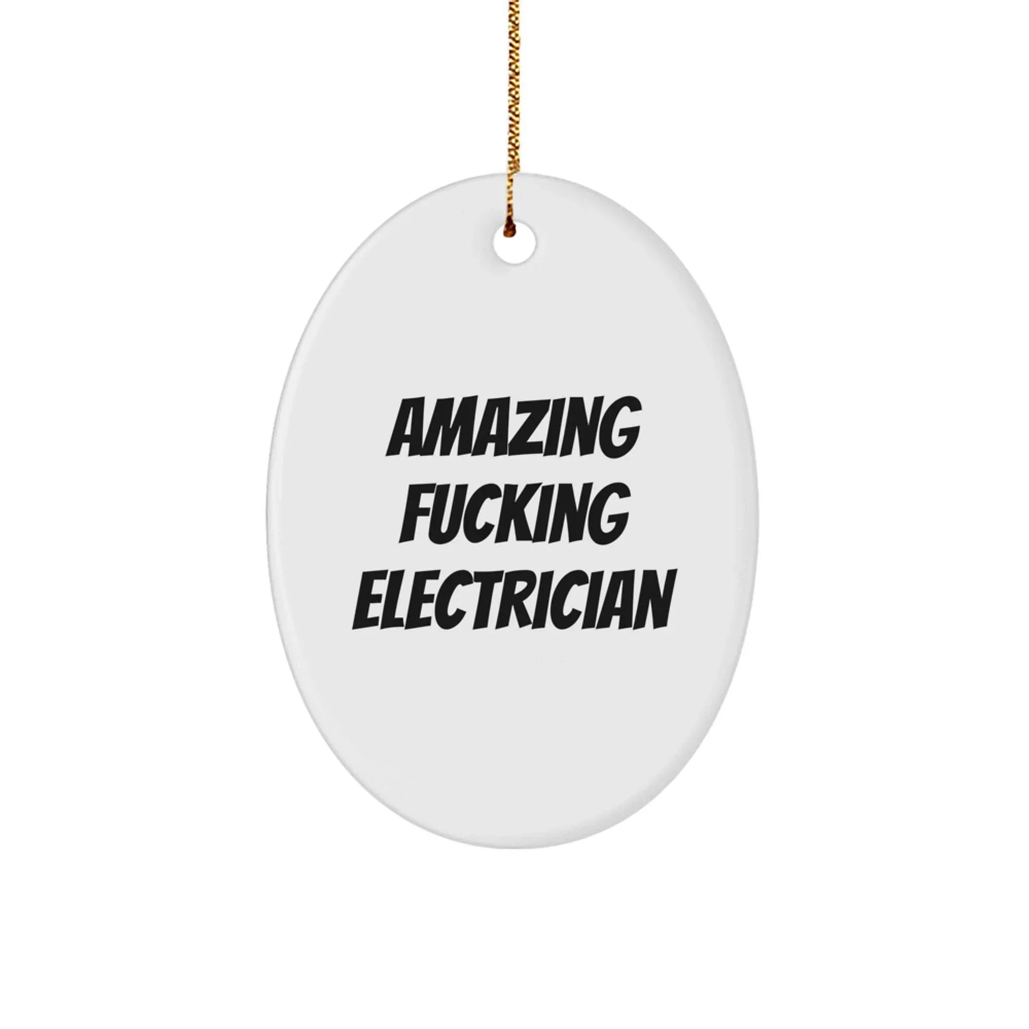 Funny Electrician Gifts from Friends or Family for Christmas Unique Oval Ornament Amazing F--king Electrician Decorations