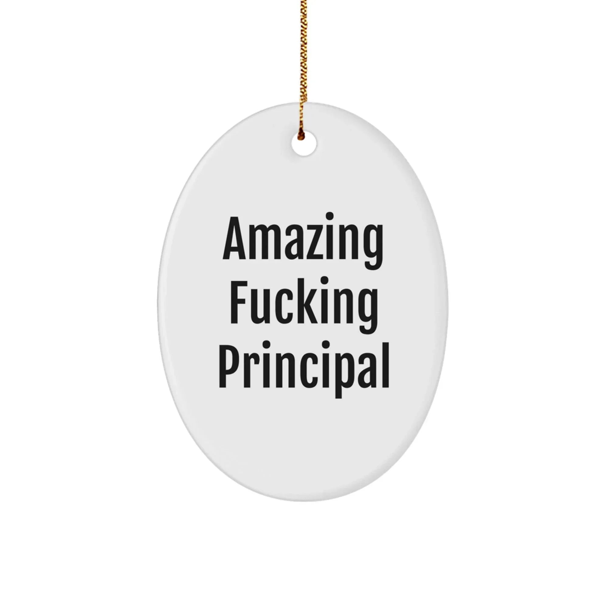 Funny Principal Gifts from Friends - Oval Ornament with 'Amazing F--king Principal' Quote - Christmas Unique Gifts for Principal