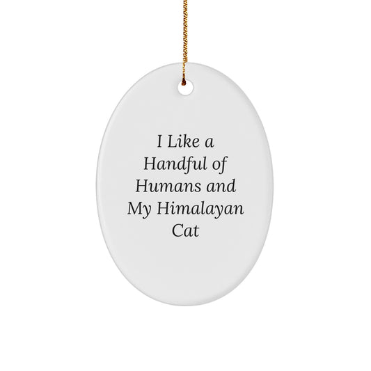 Unique Himalayan Cat Lover Gifts for Men, Women, or Friends - Oval Ornament with Funny Quote 'I Like A Handful Of Humans' - Christmas Decorations - Image 1
