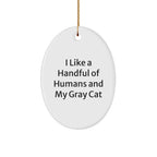 Funny Gray Cat Oval Ornament Gifts from Men to Women for Christmas Decorations - I Like A Handful Of Humans And My Gray Cat