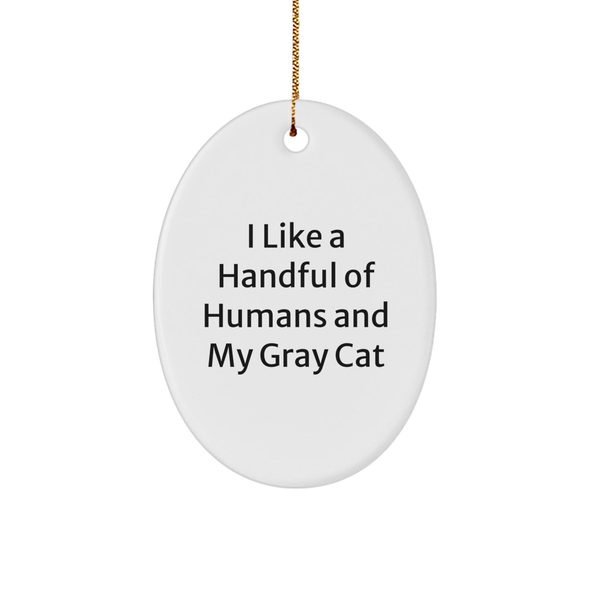 Funny Gray Cat Oval Ornament Gifts from Men to Women for Christmas Decorations - I Like A Handful Of Humans And My Gray Cat - Image 1