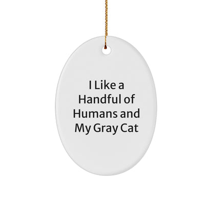Funny Gray Cat Oval Ornament Gifts from Men to Women for Christmas Decorations - I Like A Handful Of Humans And My Gray Cat - Image 1