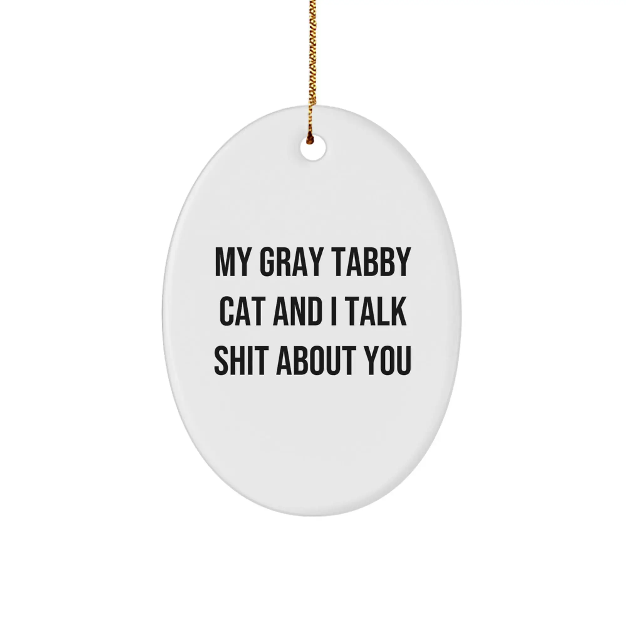 Christmas Gift Gray Tabby Cat Oval Ornament for Her Present - Image 1