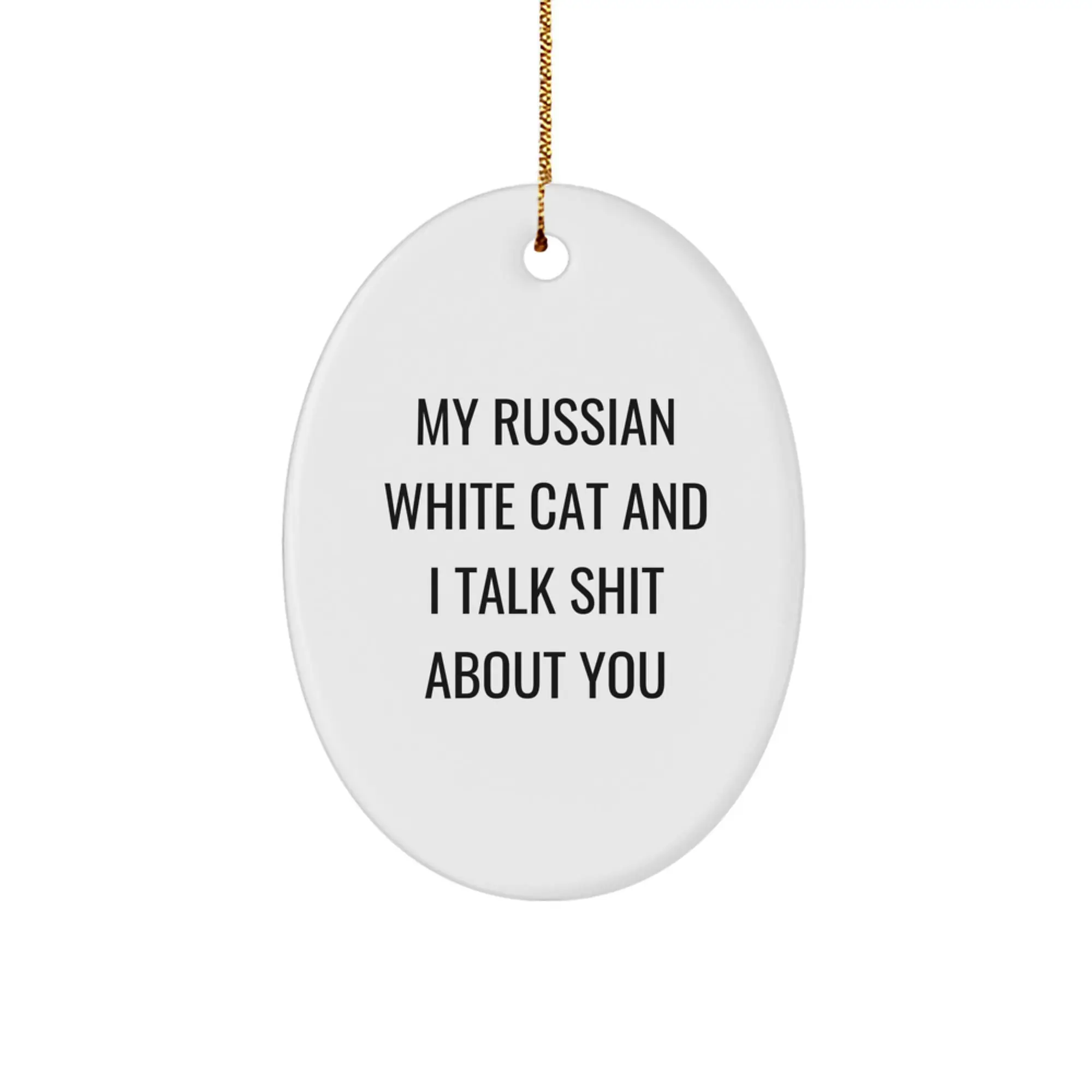 Russian White Cat Oval Ornament Funny Gift for Russian White Cat Lovers, Funny Christmas Unique Gifts from Friends for Russian White Cat Enthusiasts - Image 1