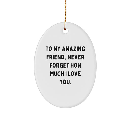 Fun Funny Gifts for Friend, Friend Christmas Oval Ornament, To My Amazing Friend Never Forget How Much I Love You - Image 1