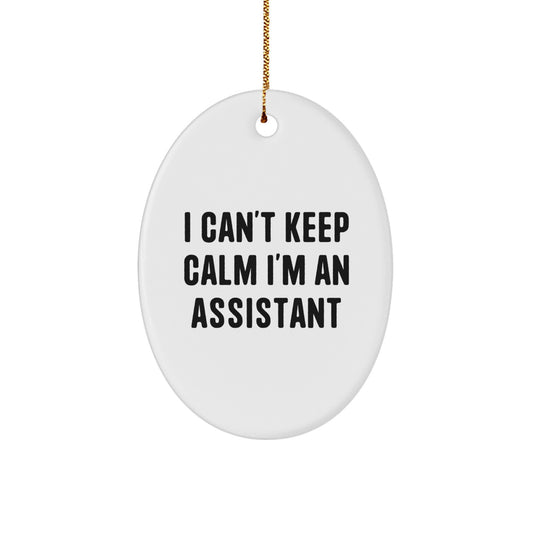 Funny Christmas Unique Gifts from Friends for Assistant Oval Ornament I Can't Keep Calm I'm An Assistant - Image 1