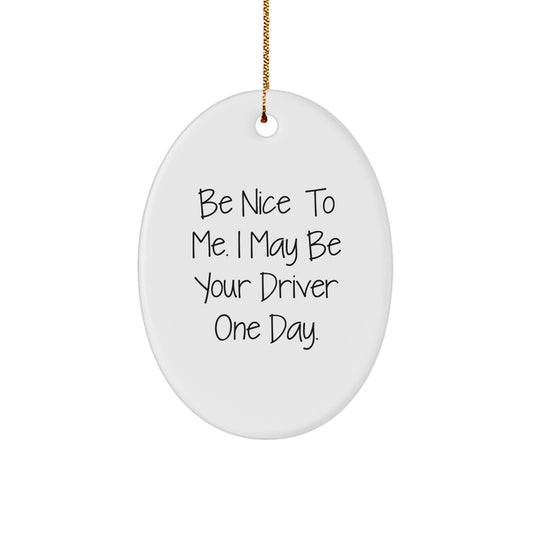 Funny Driver Gifts for Men, Be Nice to Me Oval Ornament, Christmas Unique Gifts from Friends - Image 1